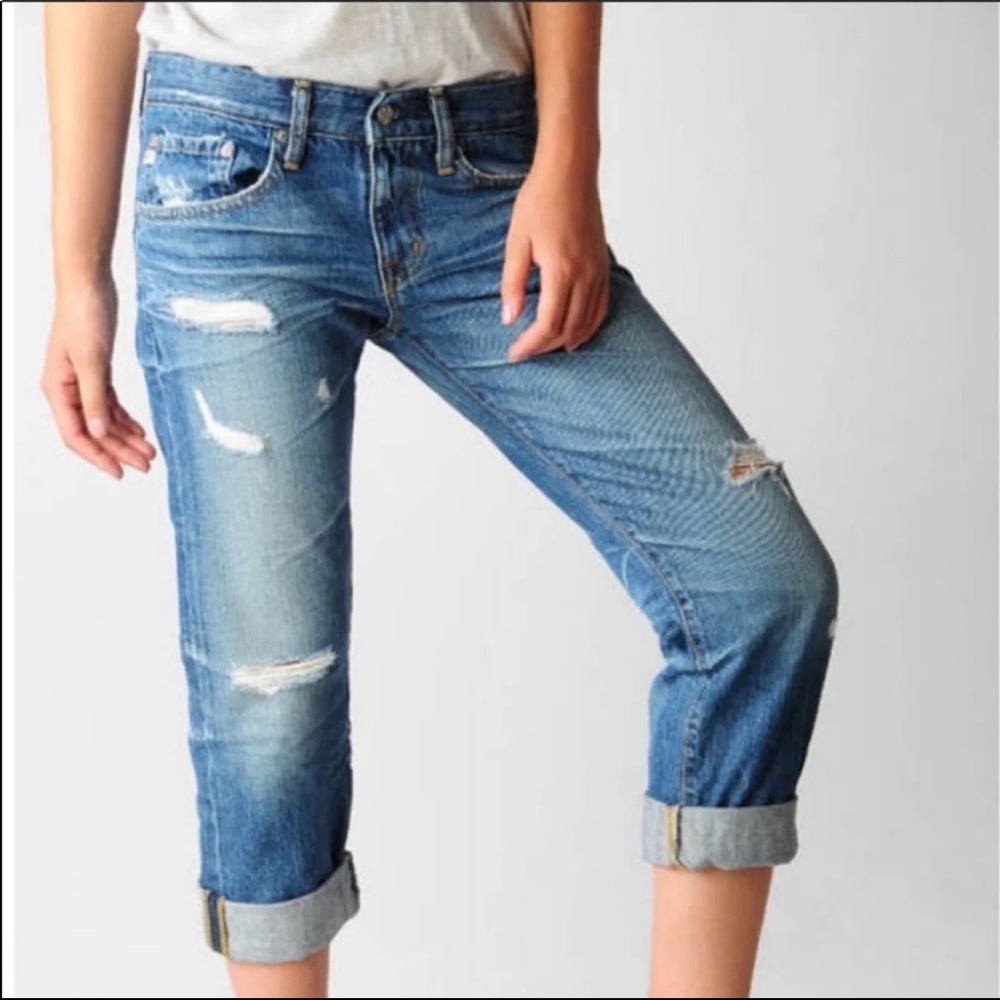 AG Adriano Goldschmied Ex-Boyfriend Distressed Medium Wash Slouchy Slim Jeans